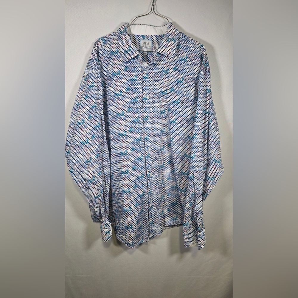 Steve Harvey Collection Men's 2XLT Contrast Cuff Shirt Long Sleeve Button Up